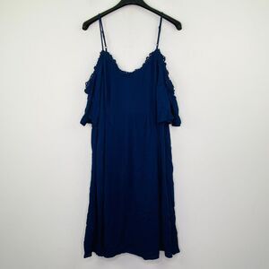 DR2 Women's Large Dress Blue Cold Shoulder Embroidered Short Sleeve BH12 NWT